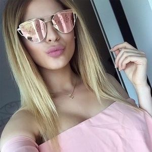 Gold Frame Pink Mirrored Polarized Cat Eye Sunglasses